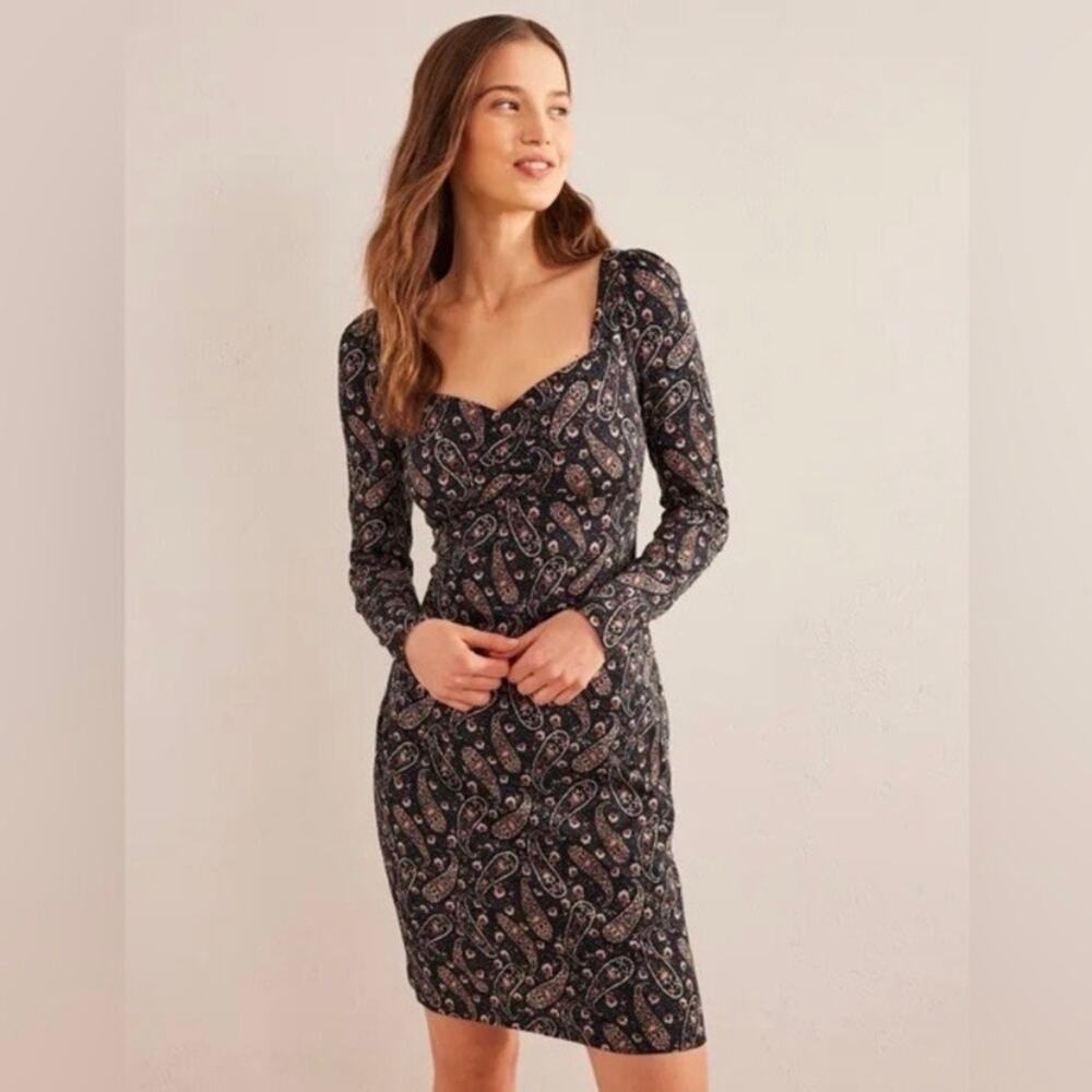 Boden Paisley Blooms Multi Sweetheart Jersey Mini Dress Sz.12R
